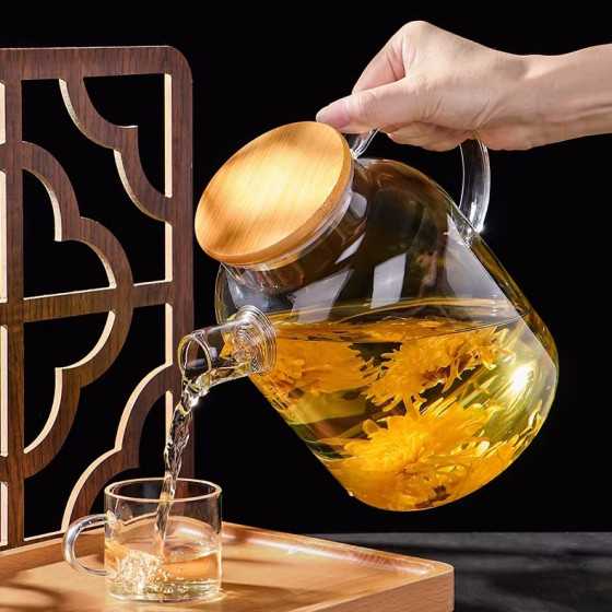 TETWIN Teiera In Vetro Borosilicato 1000ml Con Infusore In Acciaio E 6 Palline Di Tè In Fiore - Adatta A Microonde E Piano Cottura